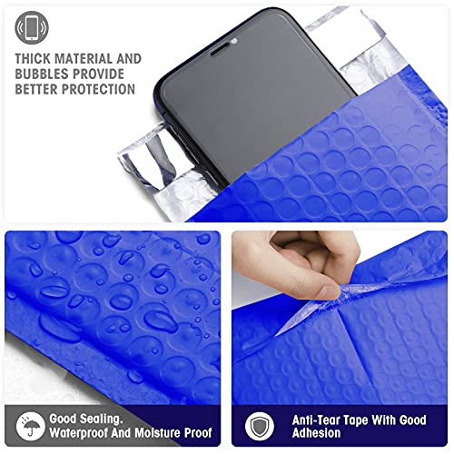 Metronic 4x8 Bubble Mailer 50 Pack Royal Blue, Cushioning Padded Envelopes, Self Seal Adhesive Shipping Bags, Waterproof Padded Envelopes for Small Business, Cards, Bubble Mailers Usable Size 4x7 - Image 4