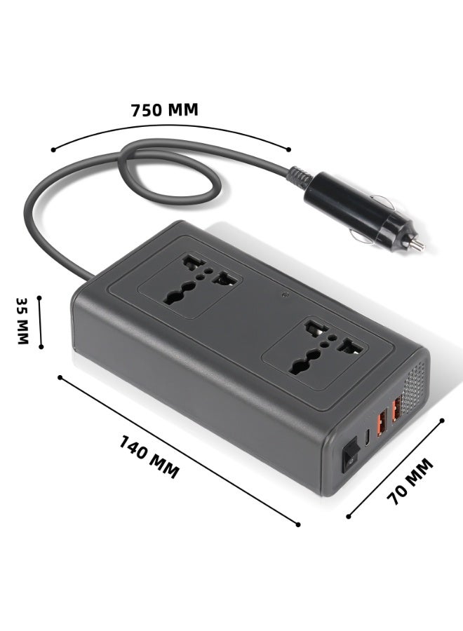 Generic WSE 150W Car Power Inverter Newly Car Plug Adapter Outlet Charger DC 12V to 220V Car Inverter with  2.4A USB-A x2 and 1 PD Type C Ports, Grey  - Image 5