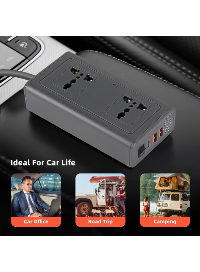 Generic WSE 150W Car Power Inverter Newly Car Plug Adapter Outlet Charger DC 12V to 220V Car Inverter with  2.4A USB-A x2 and 1 PD Type C Ports, Grey  - Image 1