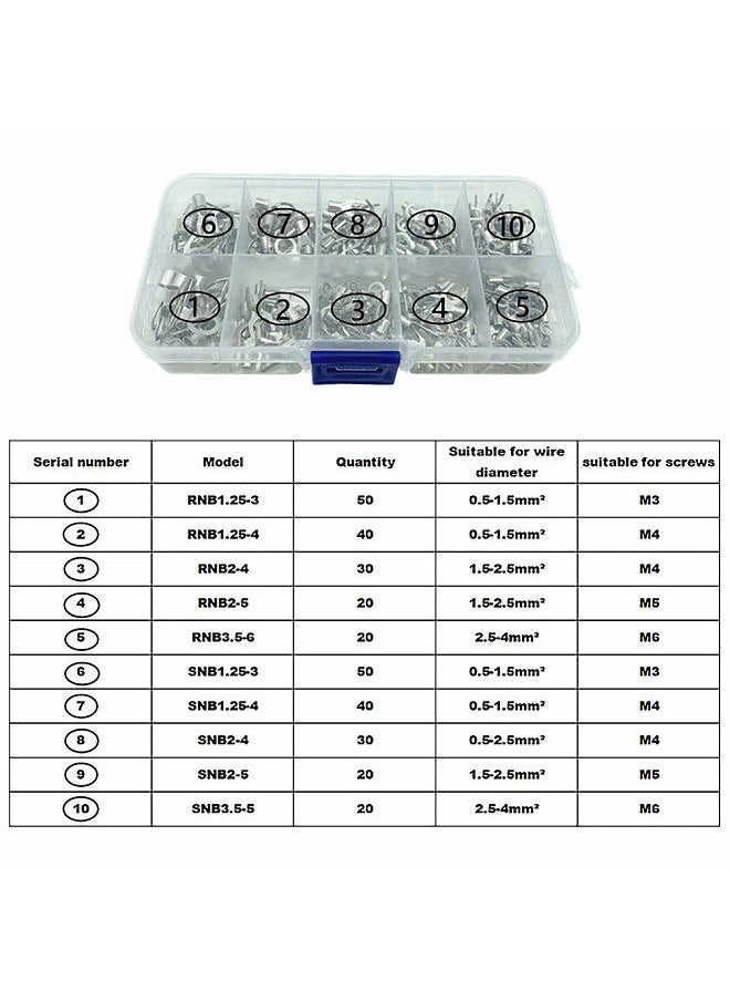 320pcs Crimp Terminal with Pliers Set 10-in-1 Crimp Terminals Kit U Shaped O Shaped Cold Pressed Bare Terminals Box