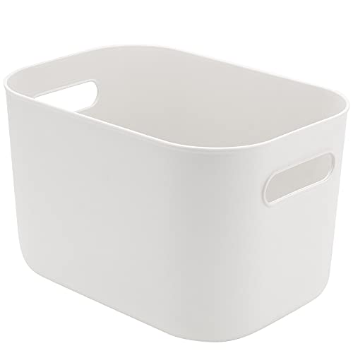 JOIKIT 4 Pack White Storage Bins with Handles, White Bathroom Kitchen Organizer Bin, White Plastic Vanity Storage Bins for Hand Soap, Body Washes, Towels, Shampoos, Lotions, Bath Balls, 10x7x6.3 Inch - Image 5