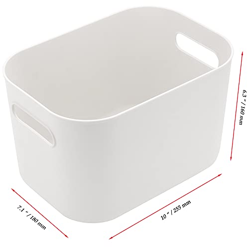 JOIKIT 4 Pack White Storage Bins with Handles, White Bathroom Kitchen Organizer Bin, White Plastic Vanity Storage Bins for Hand Soap, Body Washes, Towels, Shampoos, Lotions, Bath Balls, 10x7x6.3 Inch - Image 2