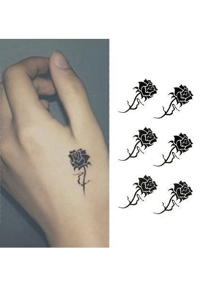 Oottati Small Cute Temporary Tattoo Hand Black Roses (Set of 2) 