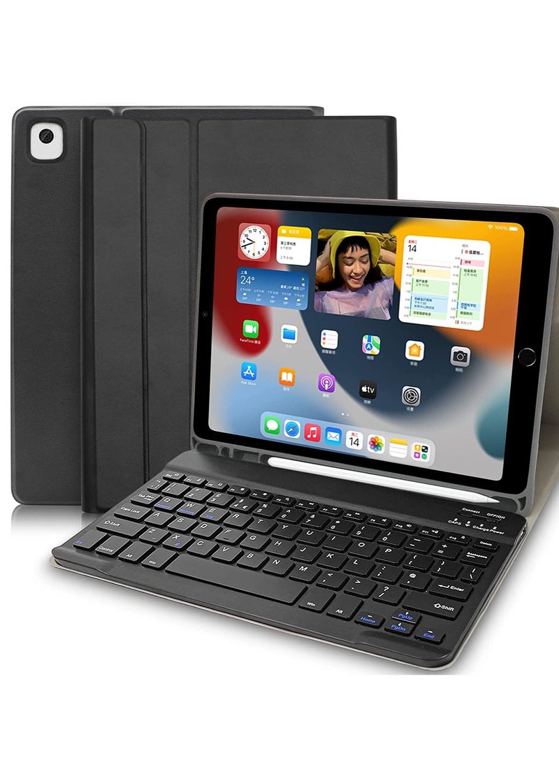 حافظة لوحة مفاتيح لجهاز iPad 9th Generation (2021) 8th Gen 7th Gen 10.2 Inch لاسلكية قابلة للفصل مع حامل قلم رصاص وغطاء لوحة مفاتيح Folio أسود جديد - Image 1