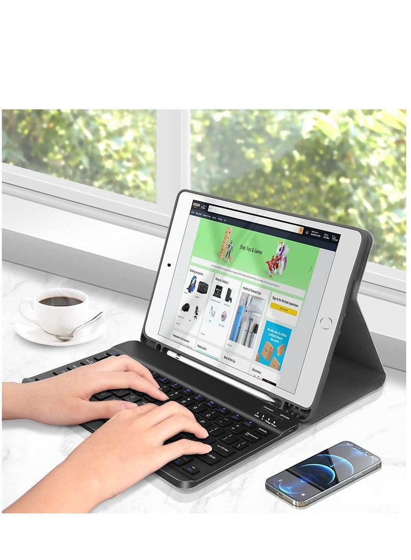 حافظة لوحة مفاتيح لجهاز iPad 9th Generation (2021) 8th Gen 7th Gen 10.2 Inch لاسلكية قابلة للفصل مع حامل قلم رصاص وغطاء لوحة مفاتيح Folio أسود جديد - Image 2