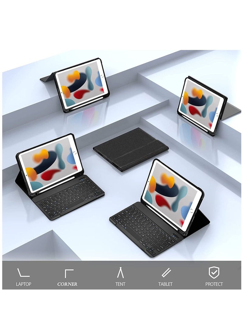 حافظة لوحة مفاتيح لجهاز iPad 9th Generation (2021) 8th Gen 7th Gen 10.2 Inch لاسلكية قابلة للفصل مع حامل قلم رصاص وغطاء لوحة مفاتيح Folio أسود جديد - Image 4