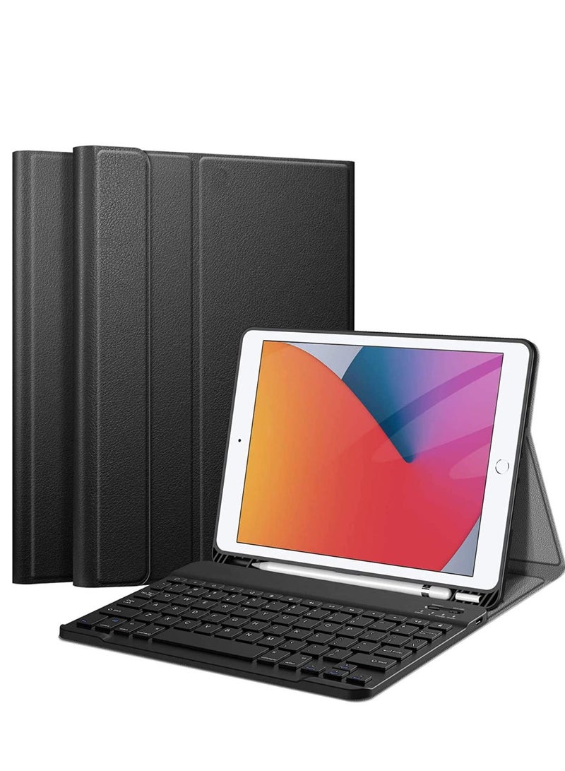 حافظة لوحة مفاتيح لجهاز iPad 9th Generation (2021) 8th Gen 7th Gen 10.2 Inch لاسلكية قابلة للفصل مع حامل قلم رصاص وغطاء لوحة مفاتيح Folio أسود جديد - Image 3