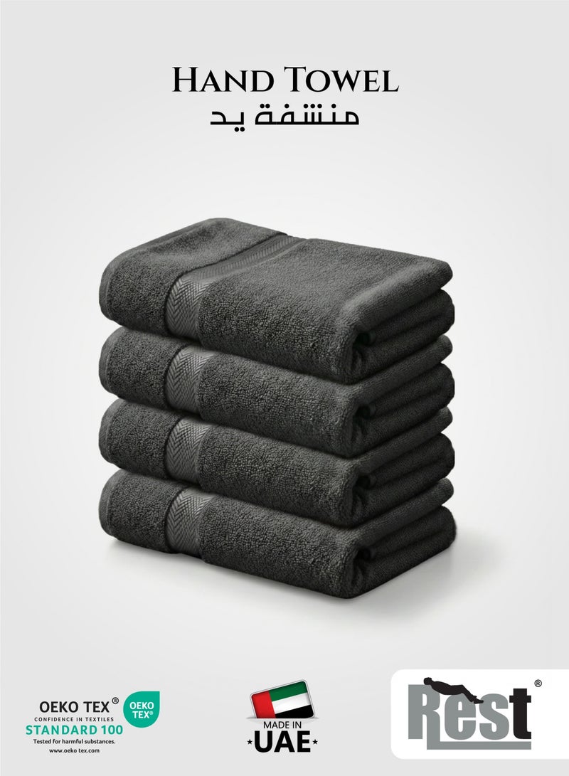 Rest Hand Towel Set Of 4 Grey Cotton Hand Towel 40x70 cm , Soft Lightweight Quick Drying Salon Towel For Styling Spa Household Bedroom Gym With Maximum Absorbency - Image 1