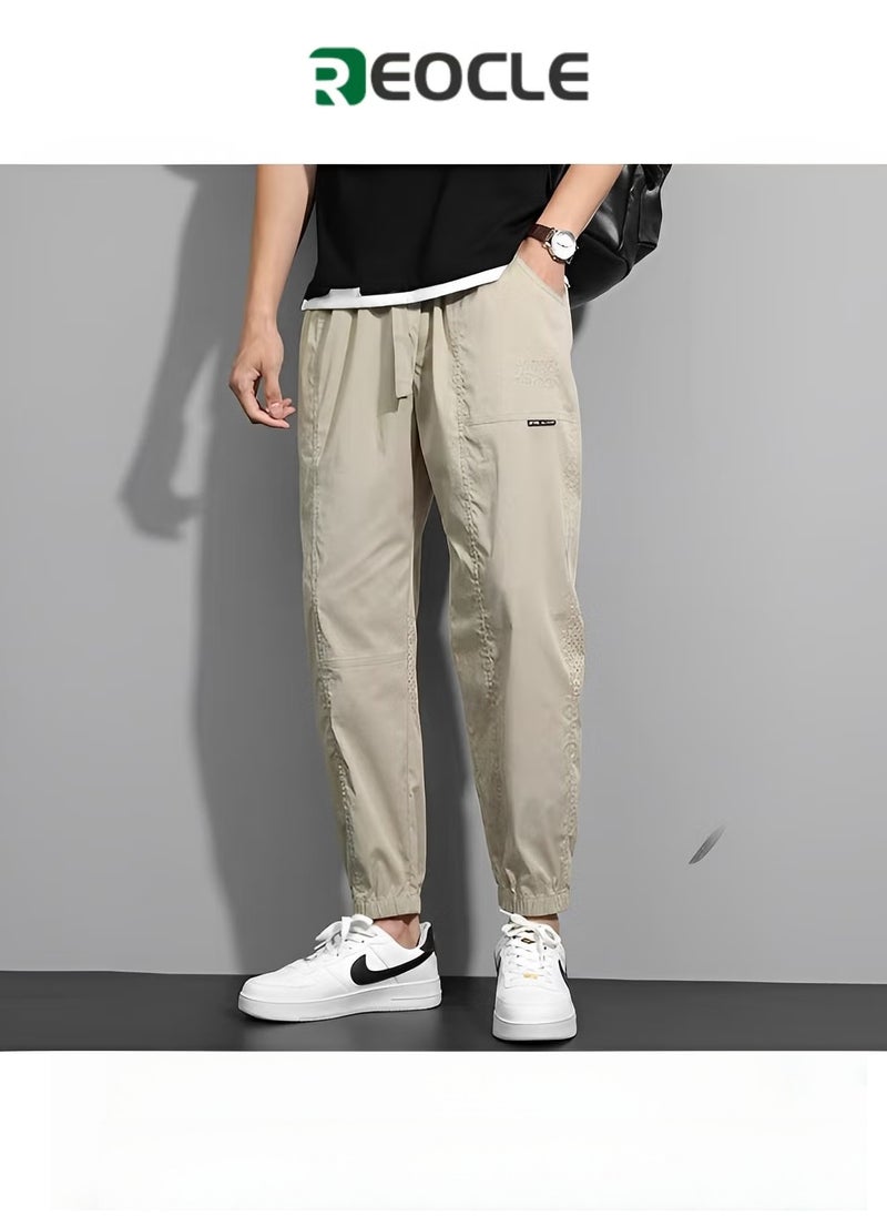 REOCLE Men's Cargo Pant Casual Pants Workout Joggers Stretch Sweatpants Hiking Drawstring Tactical Pants Joggers Gym Drawstring Long Pants - Image 1