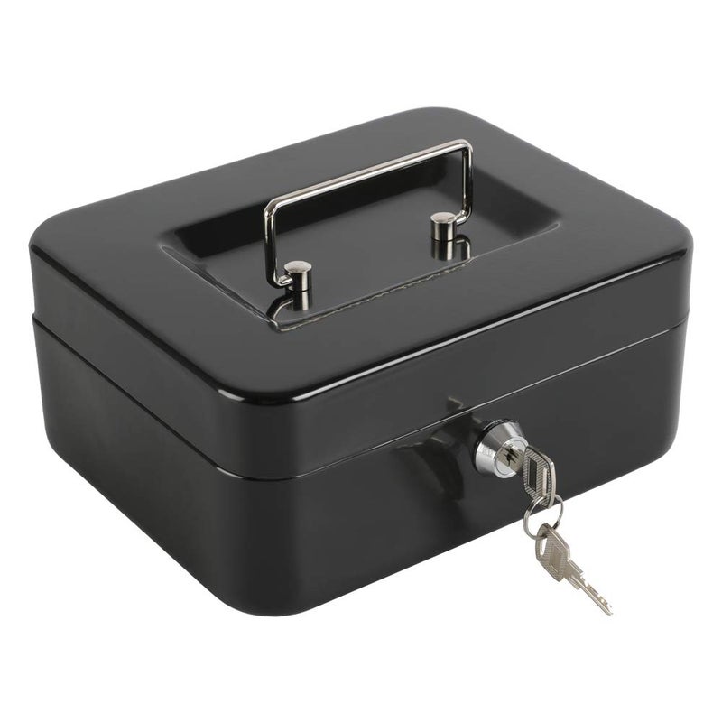 xydled Locking Steel Medium Cash Box with Removable Coin Tray and Key Lock,7.87"x 6.30"x 3.54",Black - Image 1