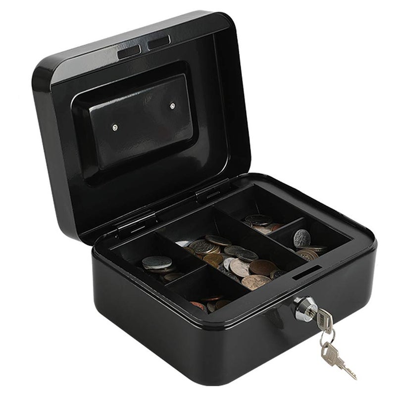 xydled Locking Steel Medium Cash Box with Removable Coin Tray and Key Lock,7.87"x 6.30"x 3.54",Black - Image 2