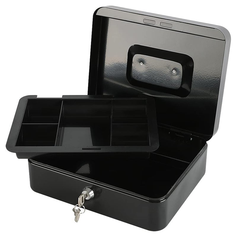 xydled Locking Steel Medium Cash Box with Removable Coin Tray and Key Lock,7.87"x 6.30"x 3.54",Black - Image 4
