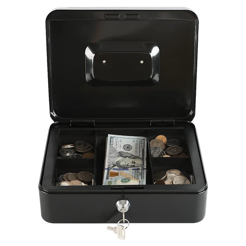 xydled Locking Steel Medium Cash Box with Removable Coin Tray and Key Lock,7.87"x 6.30"x 3.54",Black - Image 3