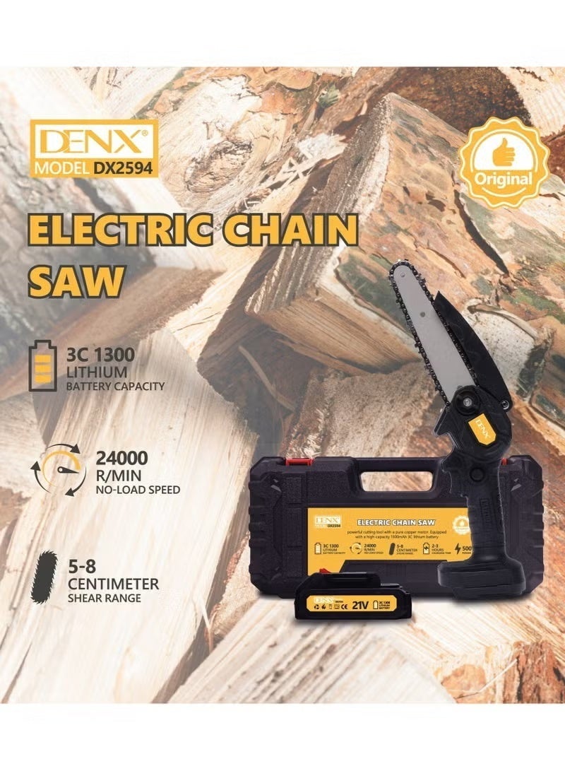 Denx Lightweight Cordless Chainsaw with Rechargeable Lithium Battery, One-Hand Operation, Electric Wood Cutter 500W Motor 2400 RPM, Portable Outdoor Tool for Branches & Logs - Image 3