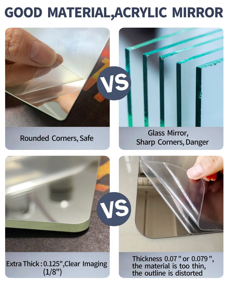 VXKZF Shatterproof Peel and Stick on Mirror Tiles for Wall Decorative, 4 pcs 8â€x8â€ Unbreakable Small Mirrors for Wall Classroom Decor, Toddlers Mirror for Kids Bedroom, Plastic Door Adhesive Mirrors - Image 3