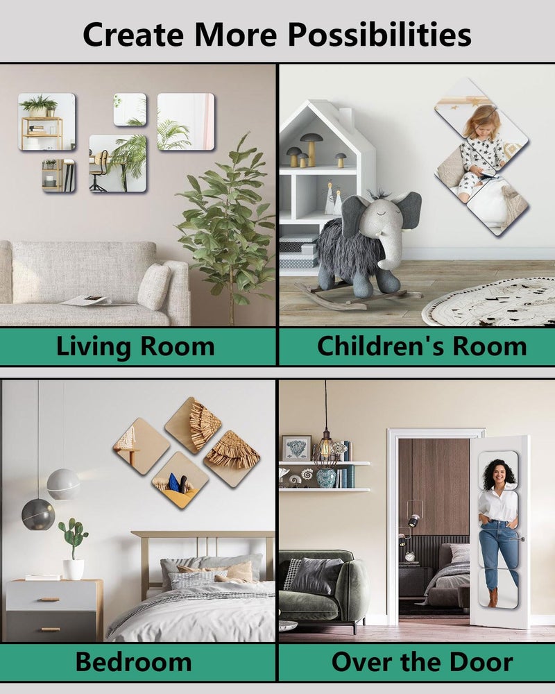 VXKZF Shatterproof Peel and Stick on Mirror Tiles for Wall Decorative, 4 pcs 8â€x8â€ Unbreakable Small Mirrors for Wall Classroom Decor, Toddlers Mirror for Kids Bedroom, Plastic Door Adhesive Mirrors - Image 5