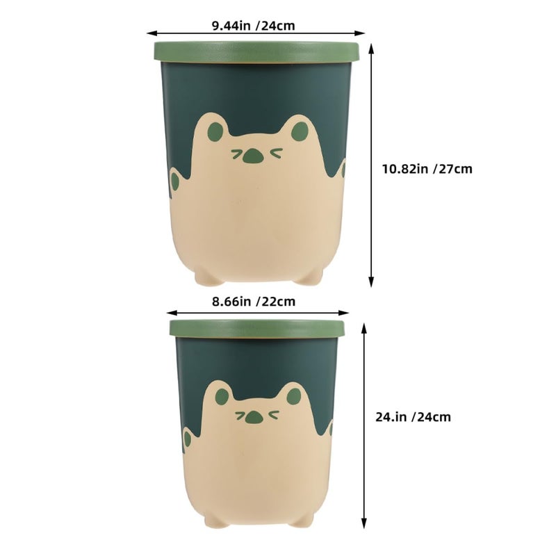 2pcs Cartoon Trash Bin Set with Lid, Large and Small Yellow Animal Design Wastebasket for Bedroom, Kitchen, Bathroom, Sturdy Plastic Garbage Container - Image 2