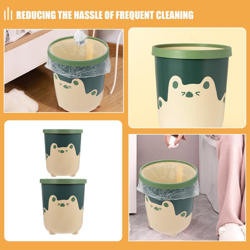 2pcs Cartoon Trash Bin Set with Lid, Large and Small Yellow Animal Design Wastebasket for Bedroom, Kitchen, Bathroom, Sturdy Plastic Garbage Container - Image 3