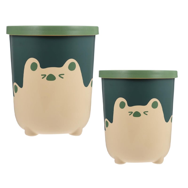 2pcs Cartoon Trash Bin Set with Lid, Large and Small Yellow Animal Design Wastebasket for Bedroom, Kitchen, Bathroom, Sturdy Plastic Garbage Container - Image 1