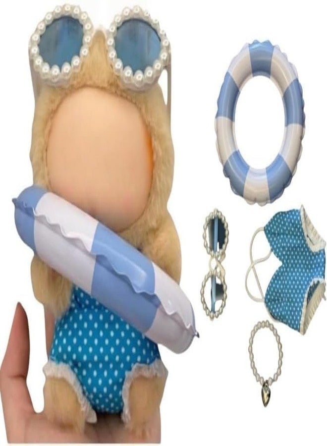 Pmuul Stylish Summer Beach Clothes Set Suitable for Labubu 17cm/15cm - Fashion Outfit(Doll Not Included) (Blue Swimsuit+Swim Ring+Necklace+Glasses) - Image 1