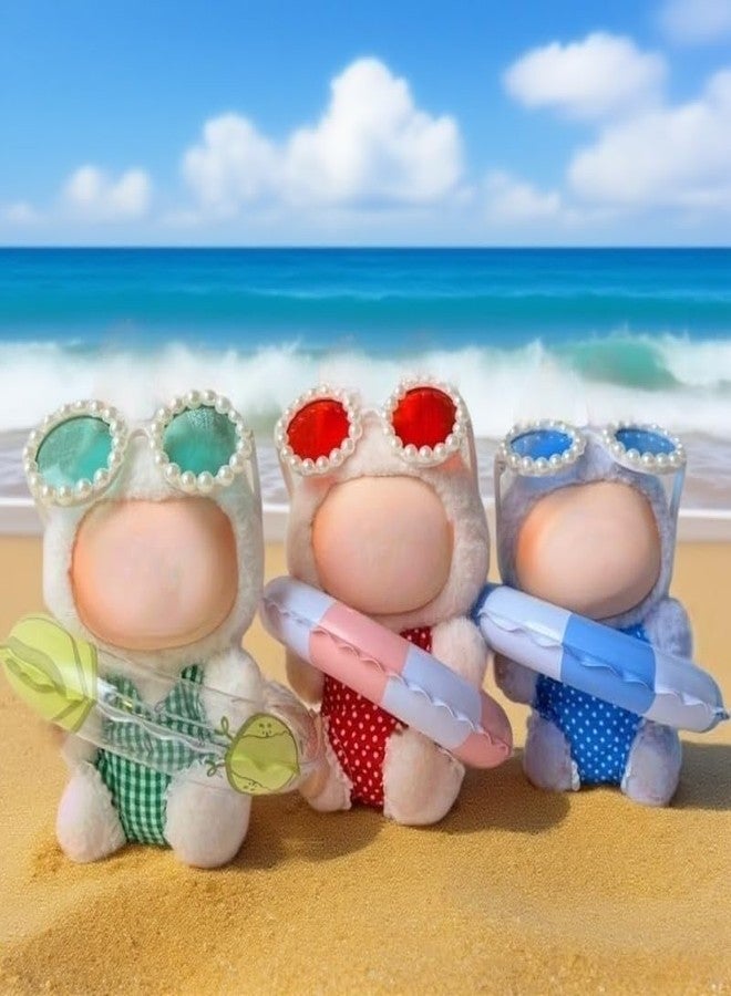 Pmuul Stylish Summer Beach Clothes Set Suitable for Labubu 17cm/15cm - Fashion Outfit(Doll Not Included) (Blue Swimsuit+Swim Ring+Necklace+Glasses) - Image 4