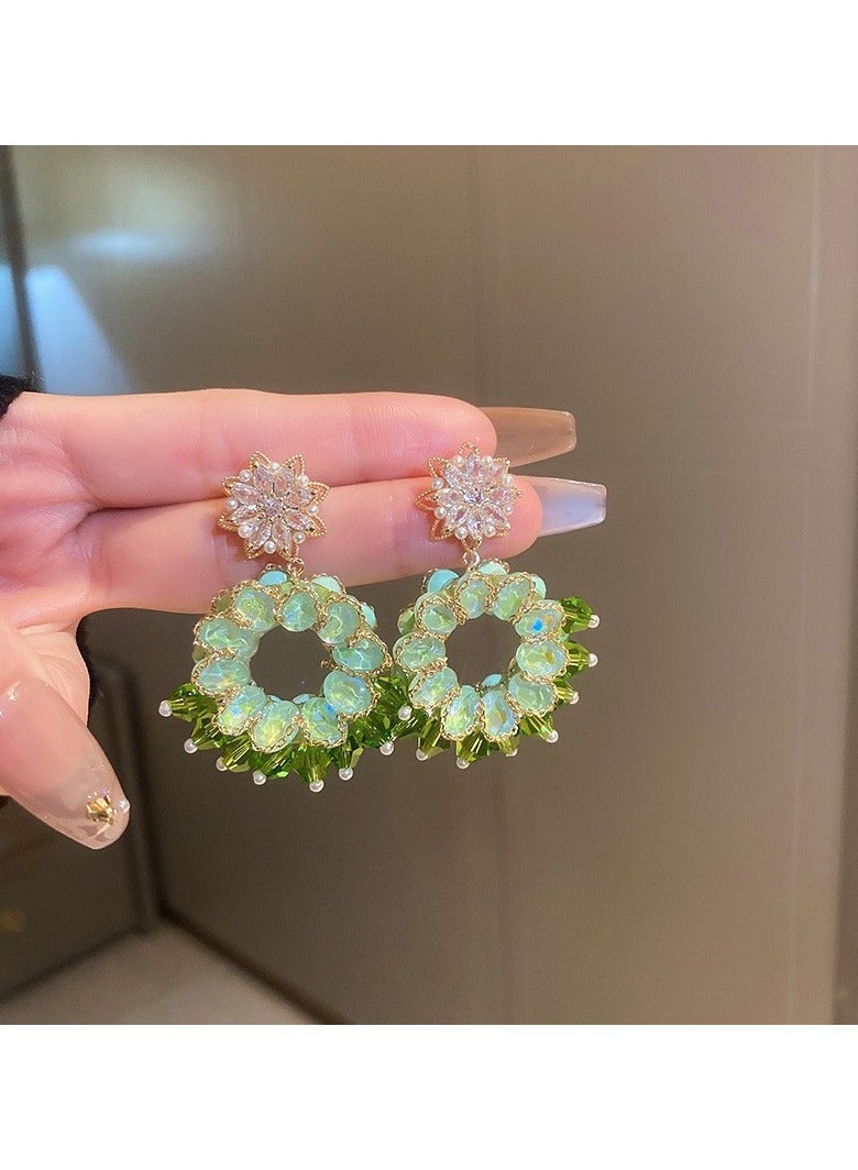 Green Zirconia Flower Earrings 