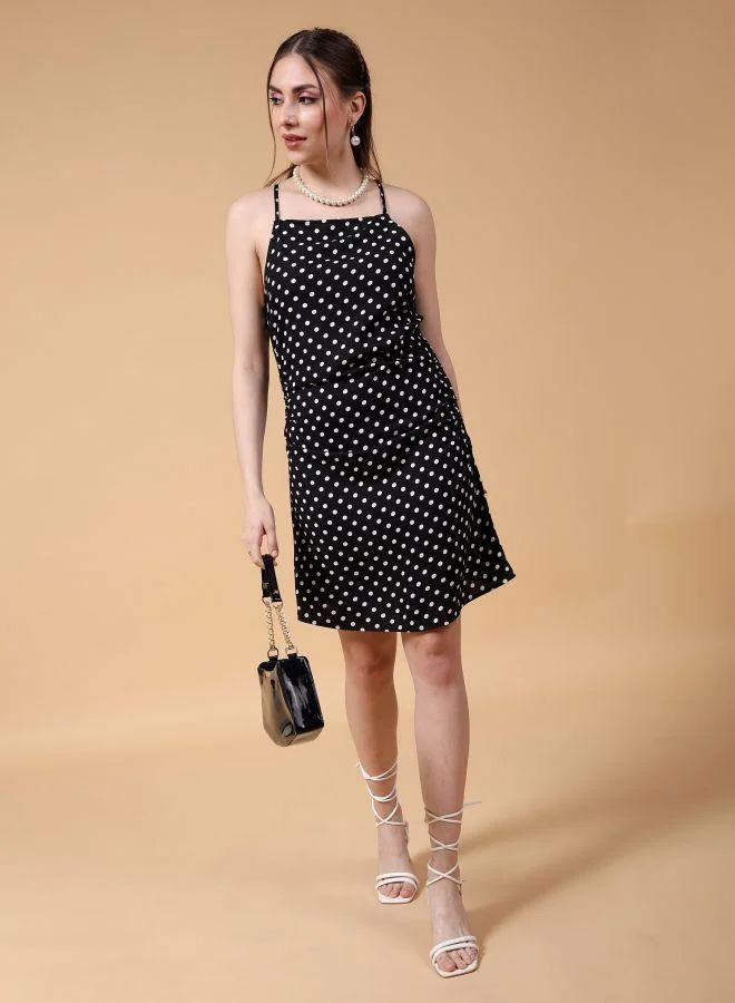 Women Fitted Casual Polka Dot Square Neck Dress