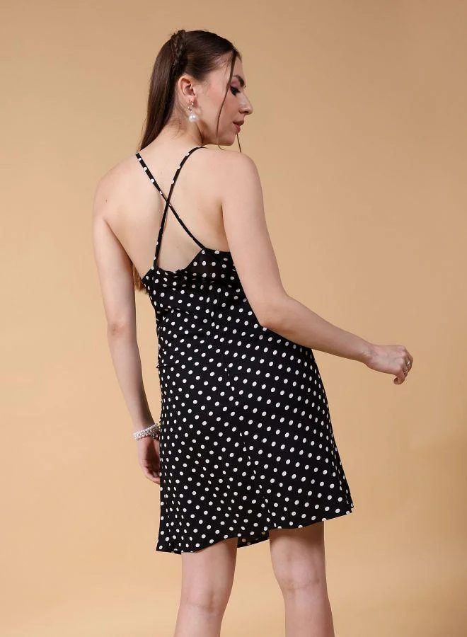 مرفوعة Women Fitted Casual Polka Dot Square Neck Dress