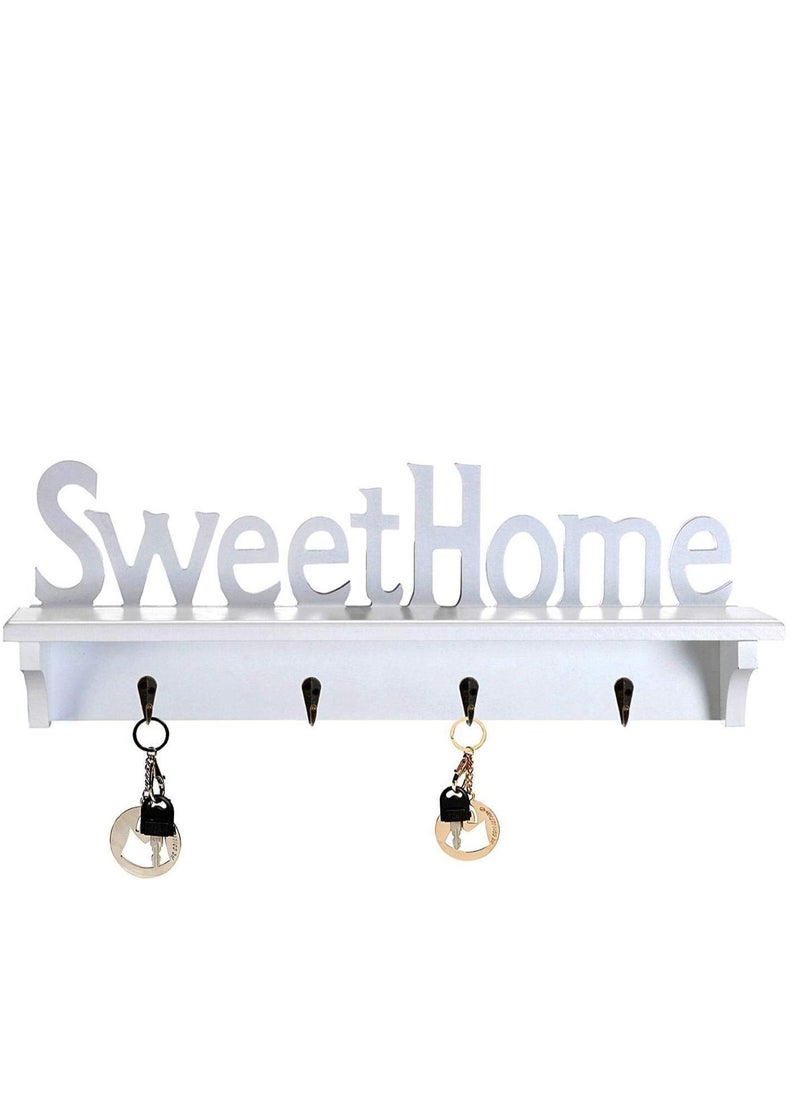 Generic FFD Decorative White Wooden Key Holder with 4 Hooks Wall Mounted Shelf for Keys, Coats, Hats Ideal for Living Room, Bedroom  - Image 2