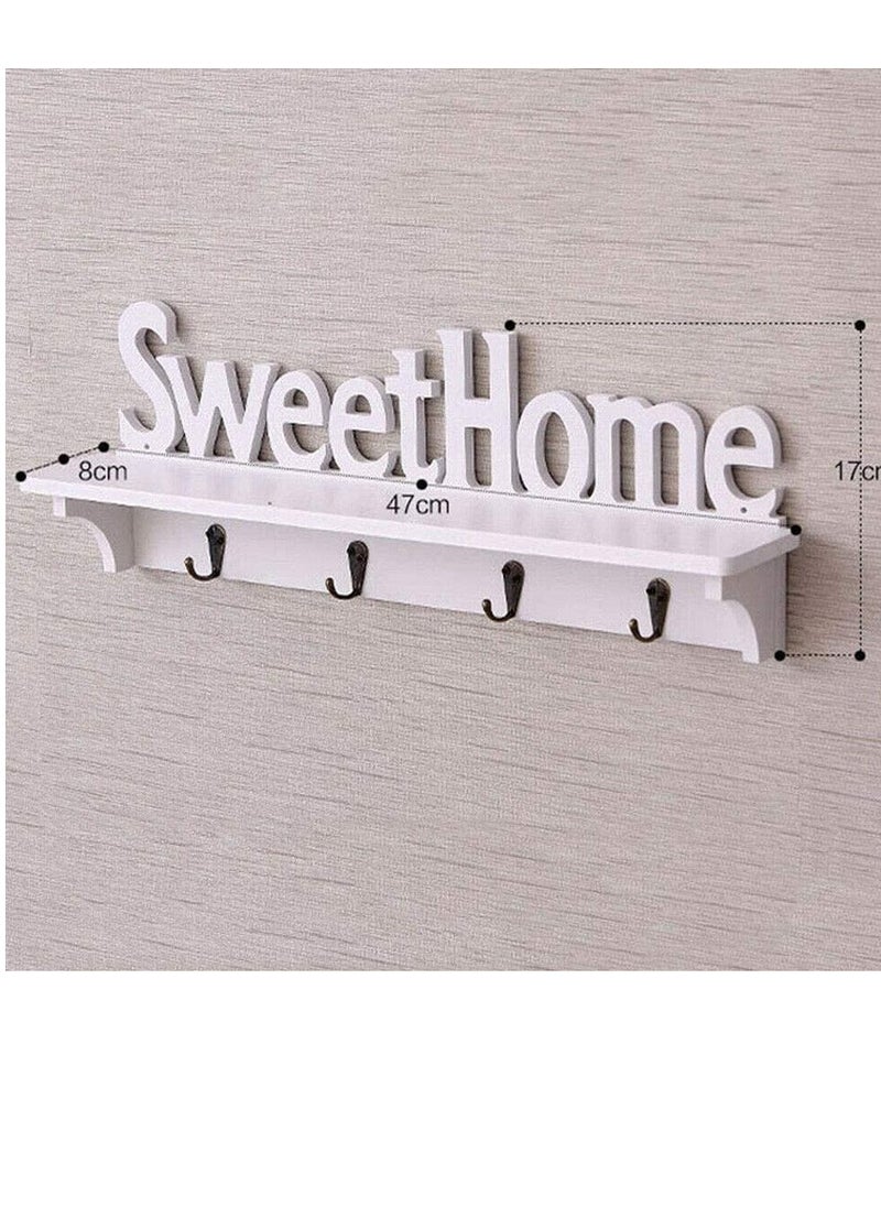 Generic FFD Decorative White Wooden Key Holder with 4 Hooks Wall Mounted Shelf for Keys, Coats, Hats Ideal for Living Room, Bedroom  - Image 3