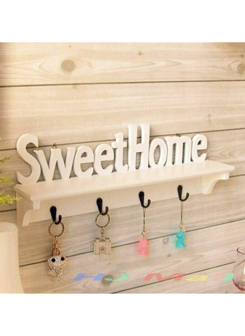 Generic FFD Decorative White Wooden Key Holder with 4 Hooks Wall Mounted Shelf for Keys, Coats, Hats Ideal for Living Room, Bedroom  - Image 4