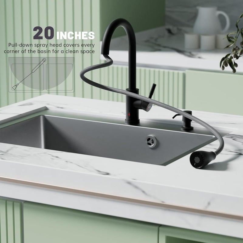 DAYONE Touchless Kitchen Sink Faucet with Pull Down Sprayer and Soap Dispenser, Black 3 Modes Motion Sensor Hands-Free Single Handle Touch Faucet for Kitchen Sink High Arc - Image 5