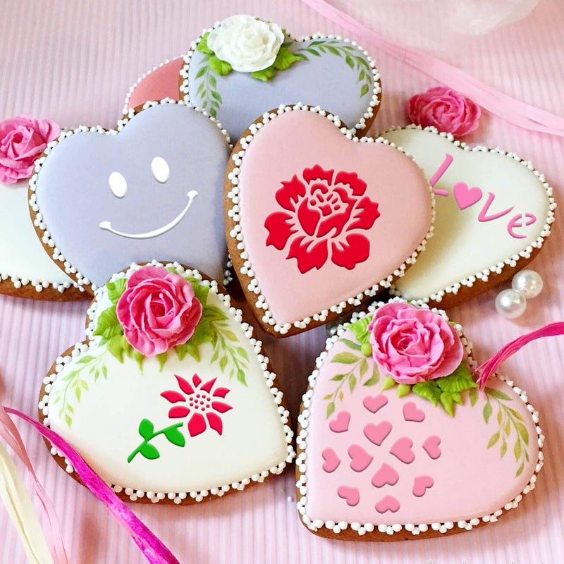 Konsait 50Pack Cake Stencil Templates Decoration, Reusable Cake Cookies Baking Painting Journal Mold Tools, Dessert, Coffee Decorating Molds Cappuccino Mousse Hot Chocolate for DIY Craft Decor - Image 4