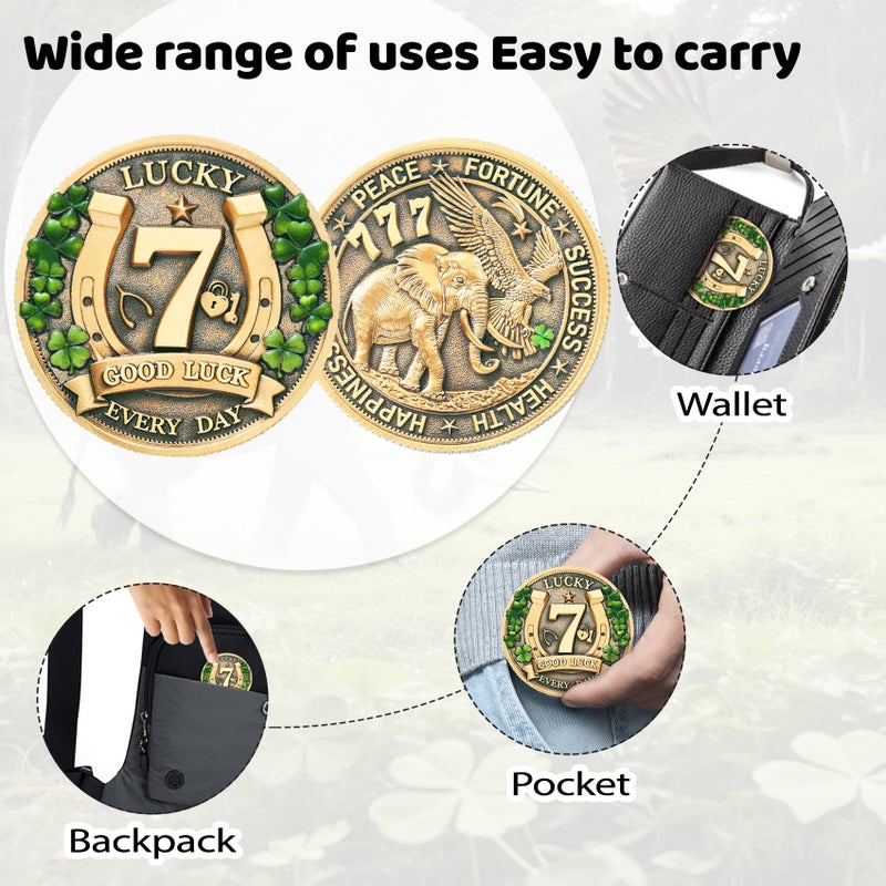 LParkin Amuletos de Proteccion y Buena Suerte Lucky Coin for Lottery Scratcher | Four Leaf Clover & Elephant Eagle Motivational Charm - Prosperity, Success & Good Luck Token - Image 4