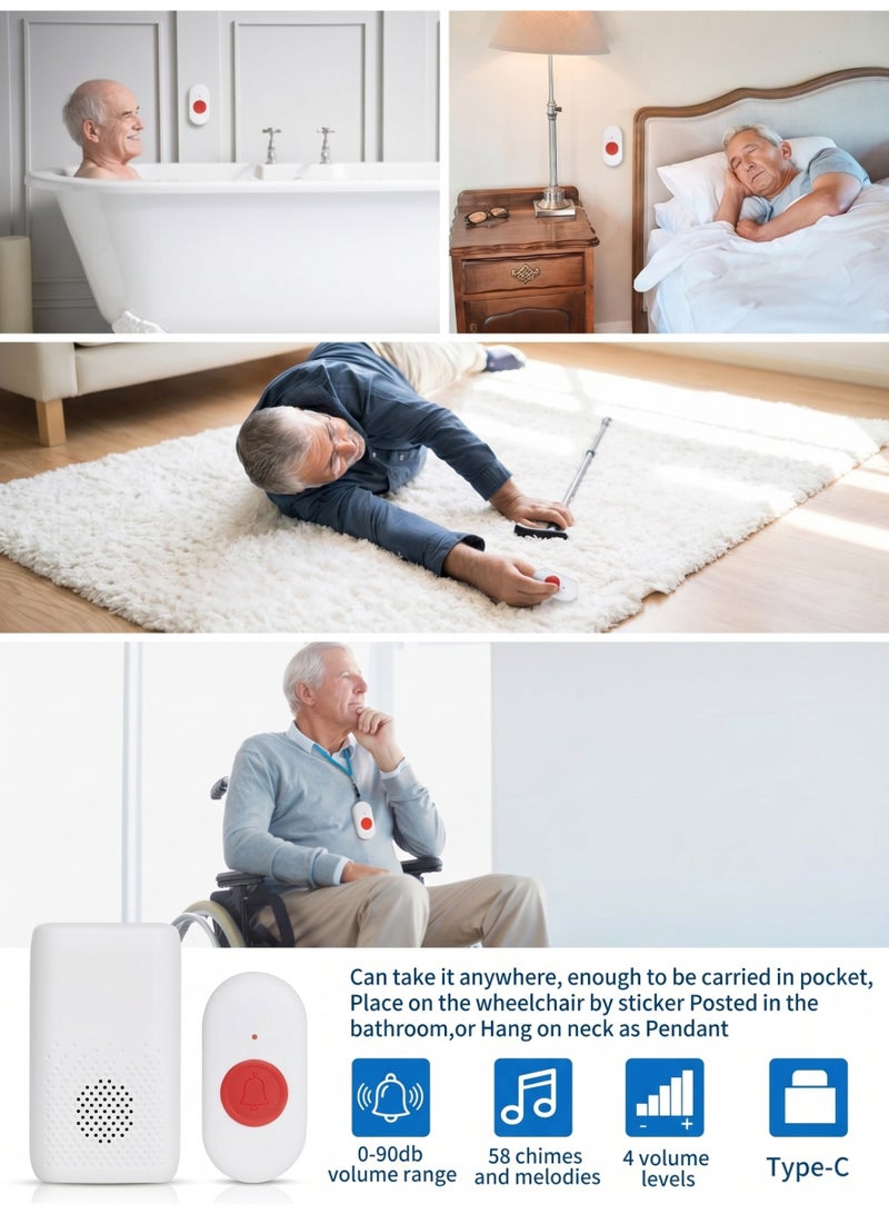 JOUDIYA Wireless Caregiver Pager, 2 Call Buttons & 1 Receiver, SOS Nurse Alert System for Elderly, Patients & Pregnant Women, Rechargeable Vibration Pager with 58 Melodies & 4 Volume Levels - Image 4
