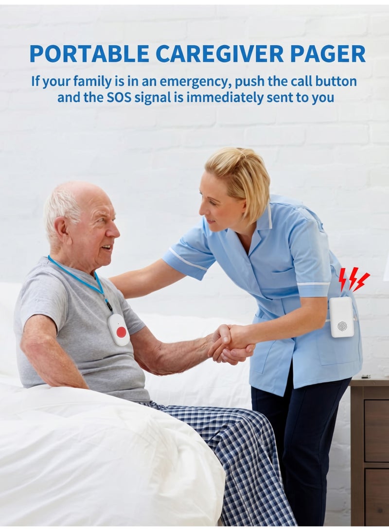 JOUDIYA Wireless Caregiver Pager, 2 Call Buttons & 1 Receiver, SOS Nurse Alert System for Elderly, Patients & Pregnant Women, Rechargeable Vibration Pager with 58 Melodies & 4 Volume Levels - Image 2
