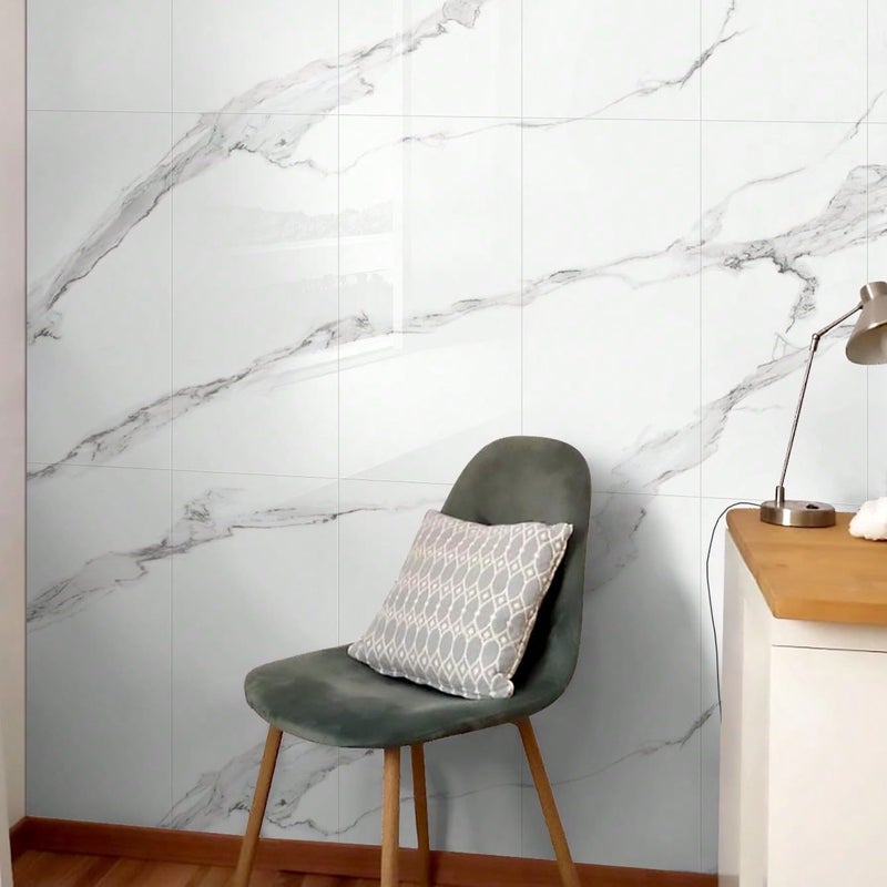 Chejiaye 10pcs Thick Marble Peel and Stick Waterproof Wall Panels,Heat-Resistant Backsplash Tile, 23.6"x11.8" PVC Foam Wall Sticker for Kitchen,Living Rooms,TV Walls,White Gray (Not Real Tile 19.4Sq. Ft.) - Image 3