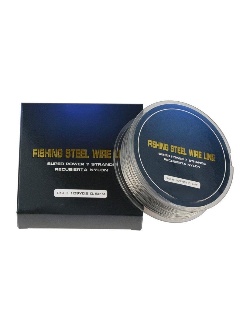 SYOSI خطوط صيد من أسلاك الفولاذ بقطر 0.5 مم وطول 100 متر ووزن 26 رطلاً وقوة قصوى 7 خيوط وخطوط سلكية فائقة النعومة مع غطاء من البلاستيك وخط رصاصي مقاوم للماء - Image 4