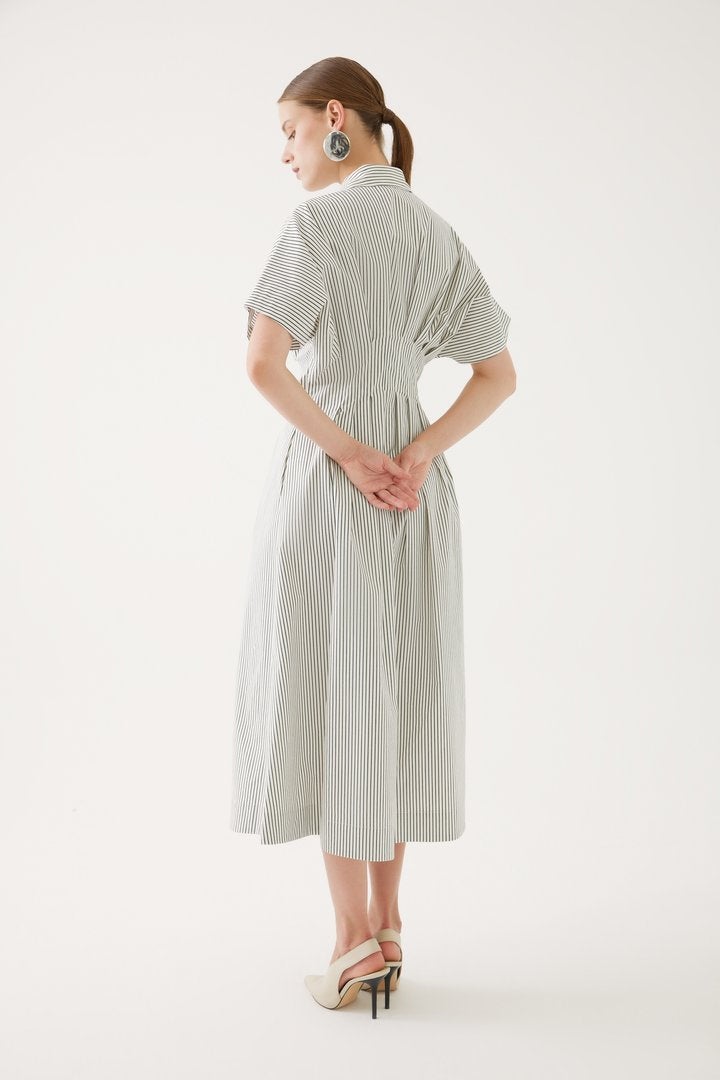 EXQUISE Striped Midi Dress with Button Detail - Image 3