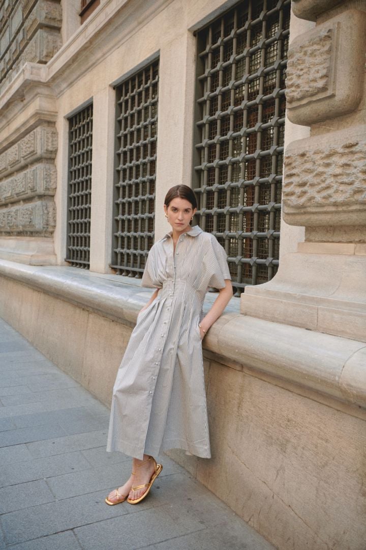 EXQUISE Striped Midi Dress with Button Detail - Image 4