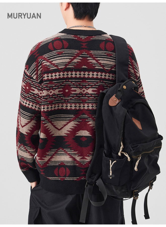 FAIR Isle Jacquard Crewneck Knit Sweater Men's Autumn And Winter New Design Ethnic Style Wool Sweater - Image 5