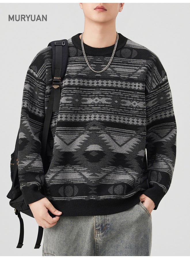 FAIR Isle Jacquard Crewneck Knit Sweater Men's Autumn And Winter New Design Ethnic Style Wool Sweater - Image 1