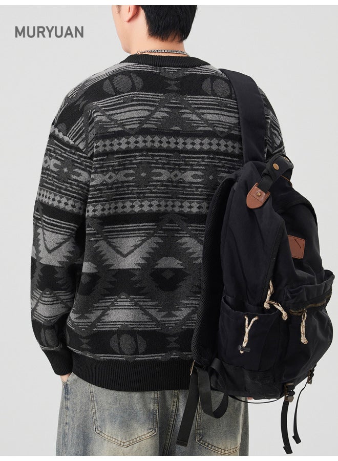 FAIR Isle Jacquard Crewneck Knit Sweater Men's Autumn And Winter New Design Ethnic Style Wool Sweater - Image 2