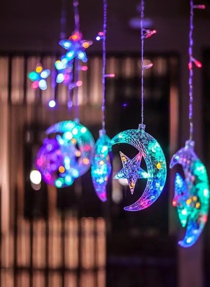 MODI Ramadan, Eid Crescent Moon Star Curtain LED Fairy 138 Lights RGB 4 meter, 8 Modes - Image 3