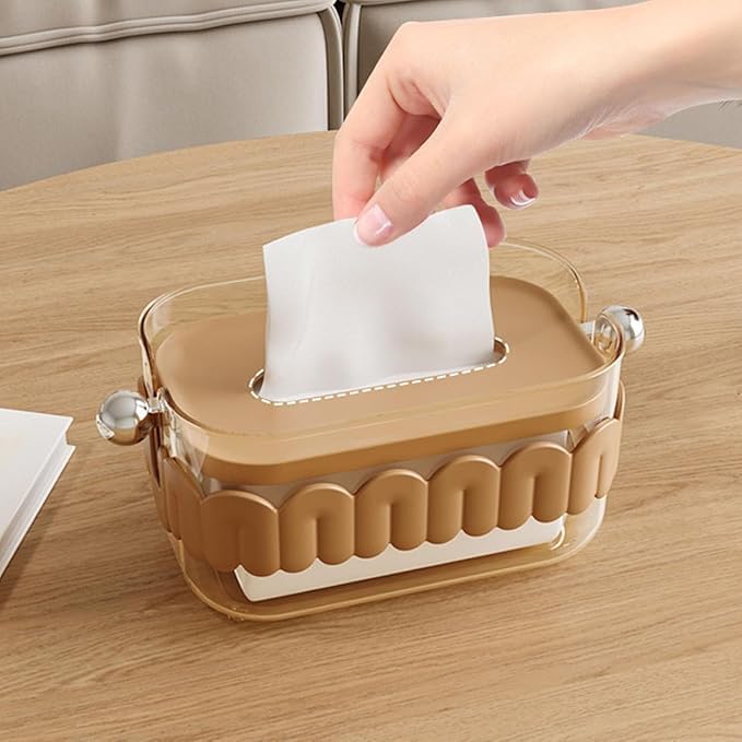 MAPPLE CREATION Acrylic Tissue Box Holder - PET Material, Rectangular Dispenser for Bathroom, Kitchen, & Tabletop - Versatile Tissue Organizer for Restaurant, Hotel, Bathroom Vanity (Brown) - Image 1