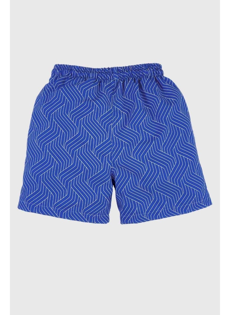 Gold Class Kidswear - Striped Patterned Blue Boy's Swim Shorts with Cord - Image 1