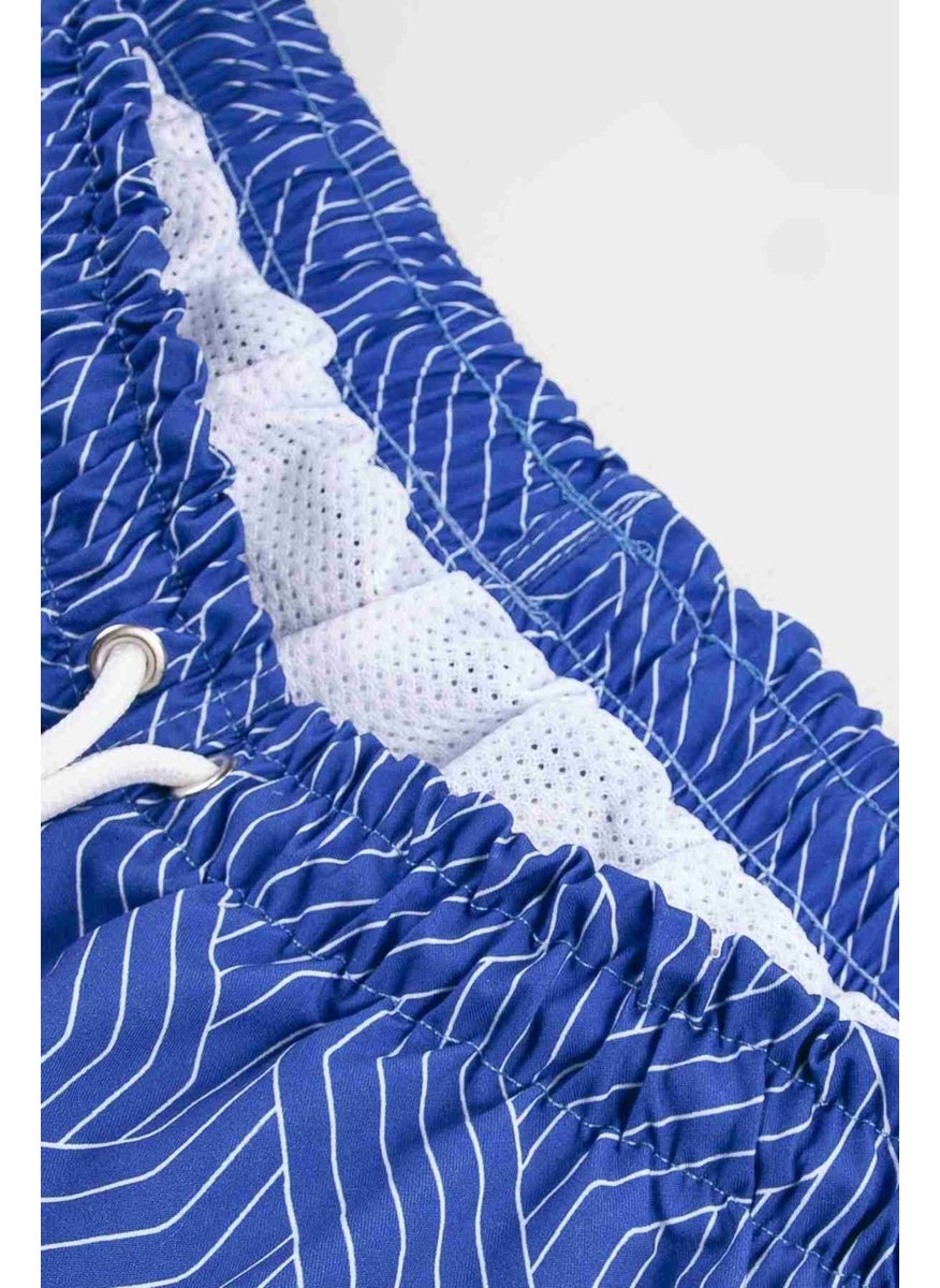 Gold Class Kidswear - Striped Patterned Blue Boy's Swim Shorts with Cord - Image 1