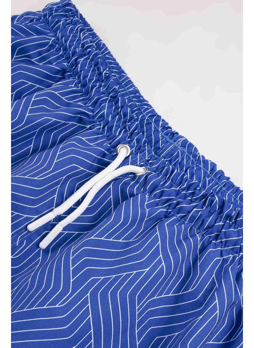Gold Class Kidswear - Striped Patterned Blue Boy's Swim Shorts with Cord - Image 1