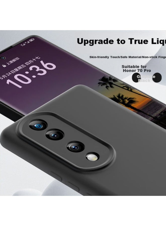 Shangsu Compatible With Honor 70 Pro Phone Case, 70 Pro Protective Cover, Premium Liquid Silicone Soft Shell, Full Lens Protection, Shockproof, Anti-fingerprint, For Women And Men, Solid Color, Simple Black - Image 1