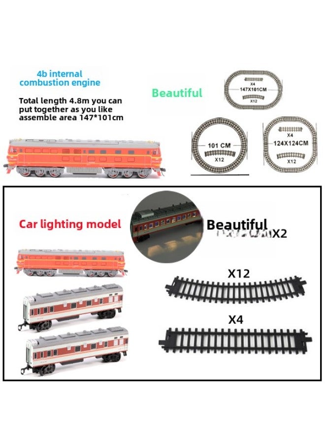 A18 Electric Green Leather Dongfeng 4B Internal Combustion Engine Train Track Luminous Carriage Toy High-speed Rail Train Suit Model-Color:Orange Head + 4.8m Track + 2 Red Car Lighting Models-Scale:Rechargeable Aa Battery - Image 1